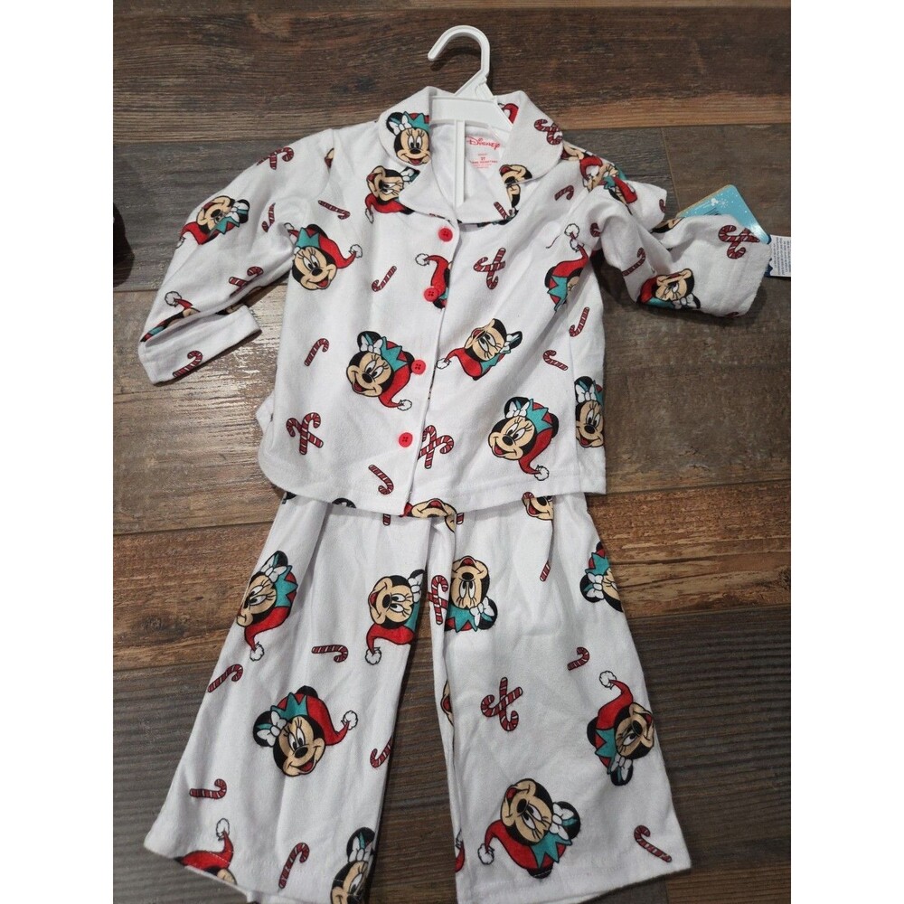 Santa Disney Minnie Mouse Flannel Sleepwear PJ Set Christmas PJ 2pc Set 2T B9